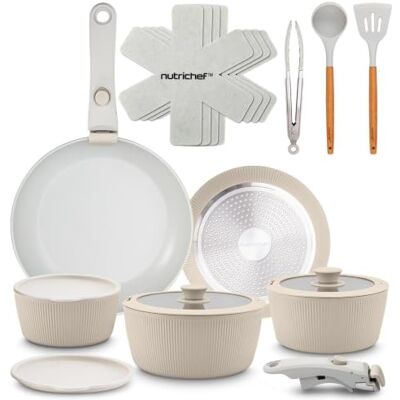 NutriChef 18-Delars Köksset med Keramisk Beläggning – Non-Stick Grytor och Stekpannor med Avtagbara Handtag, PTFE-Fri Naturlig Keramisk Beläggning, Platsbesparande Design NutriChef 18-Delars Köksset med Keramisk Beläggning – Non-Stick Grytor och Stekpannor med Avtagbara Handtag, PTFE-Fri Naturlig Keramisk Beläggning, Platsbesparande Design