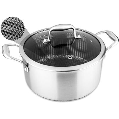 NutriChef 5QT Gryta i Rostfritt Stål Tripelt Byggd Gryta med Glaslock Non-stick DAKIN Beläggning, Högkvalitativ Panelyta NutriChef 5QT Gryta i Rostfritt Stål Tripelt Byggd Gryta med Glaslock Non-stick DAKIN Beläggning, Högkvalitativ Panelyta