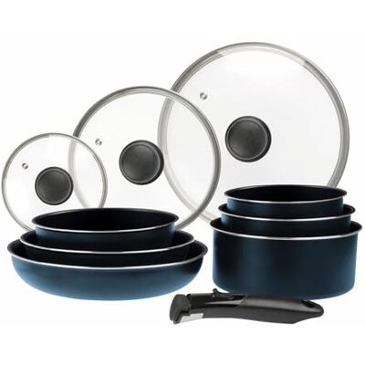 Sitram 714251 Köksredskap 10 st aluminiumblå metall matt: avtagbart handtag, 3 stekpannor Ø 20,24,28 cm, 3 kastruller Ø16,18,20 cm, 3 glaslock Ø16,20,24 cm, alla spisar inklusive induktion Sitram 714251 Köksredskap 10 st aluminiumblå metall matt: avtagbart handtag, 3 stekpannor Ø 20,24,28 cm, 3 kastruller Ø16,18,20 cm, 3 glaslock Ø16,20,24 cm, alla spisar inklusive induktion
