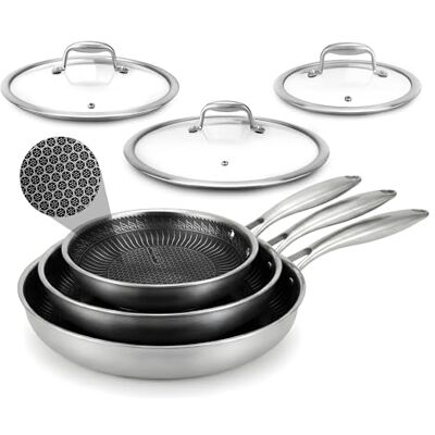 NutriChef 6 Delars Tri-Ply Rostfritt Stål Stekpanna Set Non-Stick Stekpannor 8", 10", 12" med Lock, Kompatibla med Induktion, Tål Ugn, Repfria, Tål Diskmaskin NutriChef 6 Delars Tri-Ply Rostfritt Stål Stekpanna Set Non-Stick Stekpannor 8", 10", 12" med Lock, Kompatibla med Induktion, Tål Ugn, Repfria, Tål Diskmaskin