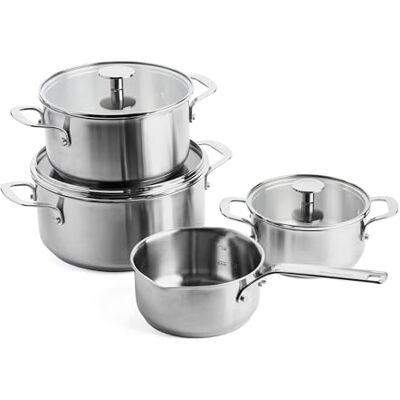 KitchenAid kokkärl set, rostfritt stål med lock, Ø 16/20/24 cm + kastrull med 2 fläckar Ø 16cm / 1,5 l, 7 st KitchenAid kokkärl set, rostfritt stål med lock, Ø 16/20/24 cm + kastrull med 2 fläckar Ø 16cm / 1,5 l, 7 st