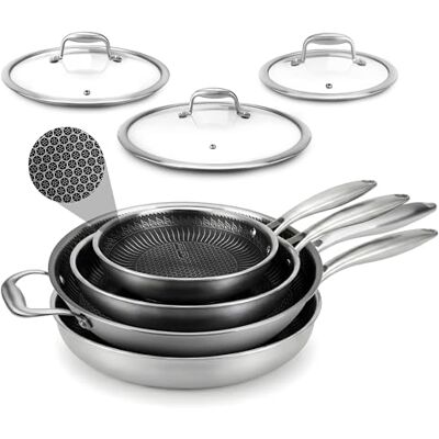 NutriChef 7-delat Kokkärl Set Rostfritt Stål – Triply Kokkärl Set med DAKIN Ätsande Non-Stick Beläggning – Liten, Medium och Stor Wok-Panna med Lock, Wok NutriChef 7-delat Kokkärl Set Rostfritt Stål – Triply Kokkärl Set med DAKIN Ätsande Non-Stick Beläggning – Liten, Medium och Stor Wok-Panna med Lock, Wok