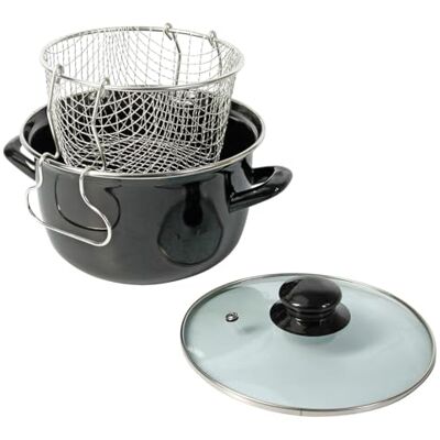 Crealys 545413 Traditionell fritös Ø26 cm i emaljerat stål med korg och glaslock gammaldags bakning för gyllene och krispiga pommes frites alla spisar inklusive induktion Crealys 545413 Traditionell fritös Ø26 cm i emaljerat stål med korg och glaslock gammaldags bakning för gyllene och krispiga pommes frites alla spisar inklusive induktion