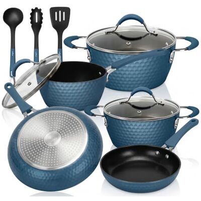 NutriChef Nonstick köksredskap Excilon Hem köksartiklar kastruller och grytor set med kastrull, stekpannor, kokkrukor, lock, redskap PTFE/PFOA/PFOS fri, 11 st, kungsblå NutriChef Nonstick köksredskap Excilon Hem köksartiklar kastruller och grytor set med kastrull, stekpannor, kokkrukor, lock, redskap PTFE/PFOA/PFOS fri, 11 st, kungsblå