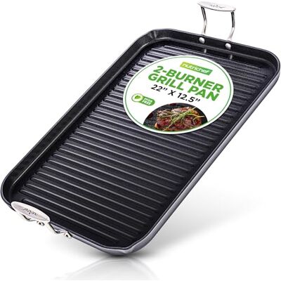 NutriChef 50,8 x 33 cm stekpanna för spishäll – dubbelbrännare, hårdanodiserad non-stick grill och grillpanna, svart, 50,8 cm x 33 cm NutriChef 50,8 x 33 cm stekpanna för spishäll – dubbelbrännare, hårdanodiserad non-stick grill och grillpanna, svart, 50,8 cm x 33 cm