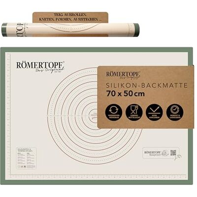 Römertopf Römerkruka bakmatta 70 x 50,5 cm av silikon – bakunderlägg med dimensionsspecifikationer, baktidsbord och degcirklar, non-stick, värmebeständig upp till 250 °C, diskmaskinssäker, återanvändbar Römertopf Römerkruka bakmatta 70 x 50,5 cm av silikon – bakunderlägg med dimensionsspecifikationer, baktidsbord och degcirklar, non-stick, värmebeständig upp till 250 °C, diskmaskinssäker, återanvändbar