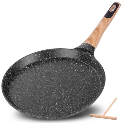 NutriChef 11” Crepes Panna Non-stick med Träspridare, Dosa Stekpanna med Hållbart Marmorbeläggning, Bakelit Handtag och Trä med Induktionsbotten, Lätt att Rengöra, Fläckbeständig (Svart Marmor) NutriChef 11” Crepes Panna Non-stick med Träspridare, Dosa Stekpanna med Hållbart Marmorbeläggning, Bakelit Handtag och Trä med Induktionsbotten, Lätt att Rengöra, Fläckbeständig (Svart Marmor)