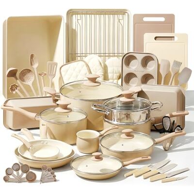 NutriChef 54 Delars Set i Marmor Non-Stick för Köks- och Bakredskap, Professionell Samling för Hemmet med Grytor, Stekpannor i Olika Storlekar och Värmebeständiga Redskap NutriChef 54 Delars Set i Marmor Non-Stick för Köks- och Bakredskap, Professionell Samling för Hemmet med Grytor, Stekpannor i Olika Storlekar och Värmebeständiga Redskap