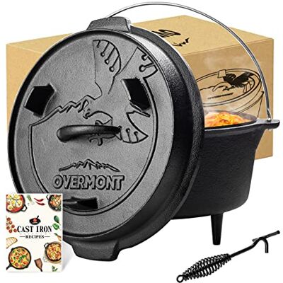 OVERMONT 5,7L/6 Quart Holländsk ugn - Dubbel funktion lock och grill, Gjutjärn OVERMONT 5,7L/6 Quart Holländsk ugn - Dubbel funktion lock och grill, Gjutjärn