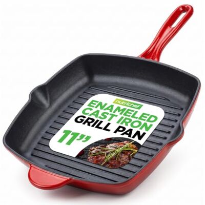 NutriChef Non-stick gjutjärn grillpanna – 28 cm, kök fyrkantig gjutjärn stekpanna grillpanna, emaljerad gjutjärn stekpanna med sidodropppip för elektrisk spis/induktion/gas NutriChef Non-stick gjutjärn grillpanna – 28 cm, kök fyrkantig gjutjärn stekpanna grillpanna, emaljerad gjutjärn stekpanna med sidodropppip för elektrisk spis/induktion/gas