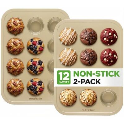 NutriChef Non-stick Carbon Steel Muffin Pans Pair of Cupcake Cookie Sheet Pan Style for Baking, Professional Kitchen Muffin Bake Pans, 2 pc. Muffin Pans w/ 12 Cups Cupcake Baking Tray NC2TRCP3 NutriChef Non-stick Carbon Steel Muffin Pans Pair of Cupcake Cookie Sheet Pan Style for Baking, Professional Kitchen Muffin Bake Pans, 2 pc. Muffin Pans w/ 12 Cups Cupcake Baking Tray NC2TRCP3