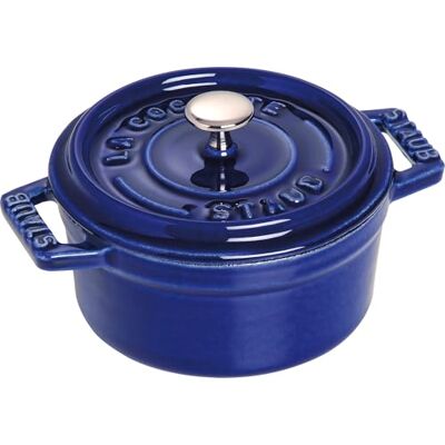STAUB Mini Cocotte, rund med lock 10 cm, 0,25 l, lämplig för induktion, med matt svart emaljering inuti grytan, mörkblå STAUB Mini Cocotte, rund med lock 10 cm, 0,25 l, lämplig för induktion, med matt svart emaljering inuti grytan, mörkblå