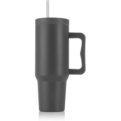 GOURMETmaxx Termosbägare med sugrör och handtag 1,2 l kaffemugg To Go Isoleringskopp med 2-i-1 lock läckagesäker kopp, grå GOURMETmaxx Termosbägare med sugrör och handtag 1,2 l kaffemugg To Go Isoleringskopp med 2-i-1 lock läckagesäker kopp, grå