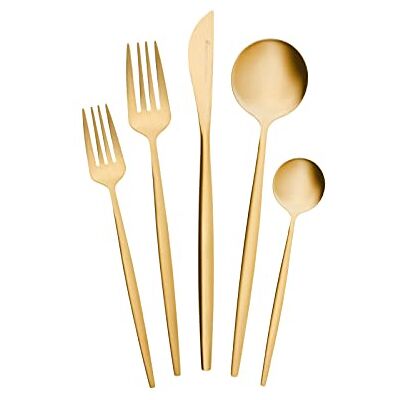 KARACA Orion 30 st mattguldbestick för 6 personer, bestick, gafflar, skedar, tårtgafflar, rostfritt stål, hälsosamt hygieniskt bestick, modern design KARACA Orion 30 st mattguldbestick för 6 personer, bestick, gafflar, skedar, tårtgafflar, rostfritt stål, hälsosamt hygieniskt bestick, modern design
