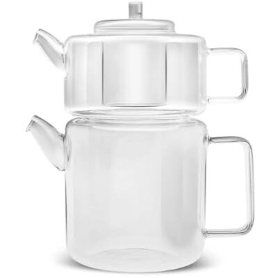 KARACA Platt borosilikatglas tekanna – 1,1 L topp/1,8 l botten, värmebeständig, diskmaskinssäker KARACA Platt borosilikatglas tekanna – 1,1 L topp/1,8 l botten, värmebeständig, diskmaskinssäker