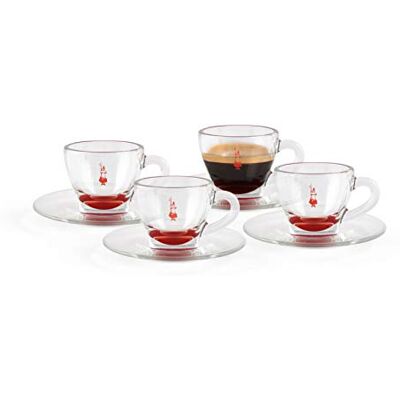 Bialetti DCRAST0009 Set med 4 koppar (med fat), rött glas Bialetti DCRAST0009 Set med 4 koppar (med fat), rött glas