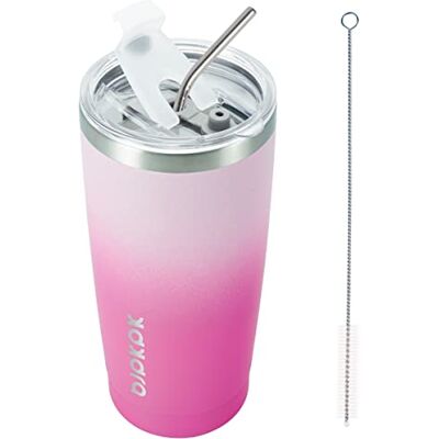 BJPKPK 20 oz rostfritt stål tumlare med lock och sugrör, dubbel vägg vakuum kaffekopp, resemugg för isdryck och varm dryck, isolering resor tumlare koppar, Sakura BJPKPK 20 oz rostfritt stål tumlare med lock och sugrör, dubbel vägg vakuum kaffekopp, resemugg för isdryck och varm dryck, isolering resor tumlare koppar, Sakura
