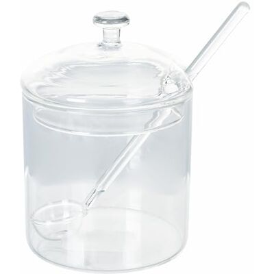 Tivoli 300 ml borosilikatglas klar sockerskål med lock och sked, god morgon Tivoli 300 ml borosilikatglas klar sockerskål med lock och sked, god morgon