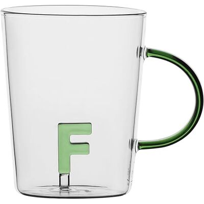 LA PORCELLANA BIANCA Brev "F"-mugg i borosilikatglas, kapacitet 400 cc, Allaletter-kollektion LA PORCELLANA BIANCA Brev "F"-mugg i borosilikatglas, kapacitet 400 cc, Allaletter-kollektion