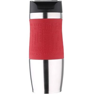 Bergner Travel Termosflaska 400 ml med avtagbart lock tillverkad av rostfritt stål dubbel isoleringsvägg för temperaturbevarande droppsäker stängning Färg: röd Bergner Travel Termosflaska 400 ml med avtagbart lock tillverkad av rostfritt stål dubbel isoleringsvägg för temperaturbevarande droppsäker stängning Färg: röd