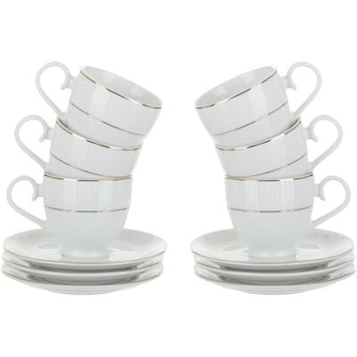 Altri Brand - Strippy Gold - Vit - Porcelain Koppar Set Altri Brand - Strippy Gold - Vit - Porcelain Koppar Set