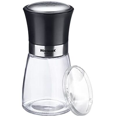 Westmark 63502260 Kryddströare, med aromakock, fin hålbild, kapacitet: 190 ml, glas/rostfritt stål/plast, Blacky, transparent/svart/silver, 63502260 Westmark 63502260 Kryddströare, med aromakock, fin hålbild, kapacitet: 190 ml, glas/rostfritt stål/plast, Blacky, transparent/svart/silver, 63502260