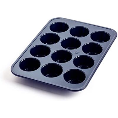 Blue Diamond bakredskap diamant infunderad keramik nonstick, 12 koppar muffins och muffins bakpanna, enkel frigöring, diskmaskin- och fryssäker, PFAS-fri, blå Blue Diamond bakredskap diamant infunderad keramik nonstick, 12 koppar muffins och muffins bakpanna, enkel frigöring, diskmaskin- och fryssäker, PFAS-fri, blå
