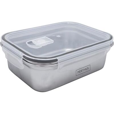 NERTHUS FIH 1514 lunchlåda i rostfritt stål rektangulär 800 ml hermetisk mikrovågsugnssäker utan lock idealisk för arbete kontor NERTHUS FIH 1514 lunchlåda i rostfritt stål rektangulär 800 ml hermetisk mikrovågsugnssäker utan lock idealisk för arbete kontor
