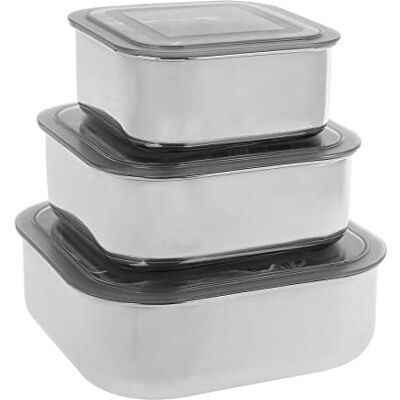 Equinox , set med 3 burkar, förvaring av livsmedel, köksorganisation, 600-900-1500 ml, rostfritt stål med lufttät plastlock Equinox , set med 3 burkar, förvaring av livsmedel, köksorganisation, 600-900-1500 ml, rostfritt stål med lufttät plastlock