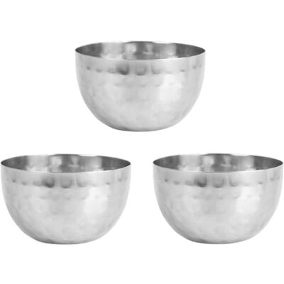 Equinox 536183 set med 3 skålar i rostfritt stål hamrade Ø 9 cm H 5 cm. Idealisk skål för aptitretare och vänligt ögonblick Equinox 536183 set med 3 skålar i rostfritt stål hamrade Ø 9 cm H 5 cm. Idealisk skål för aptitretare och vänligt ögonblick