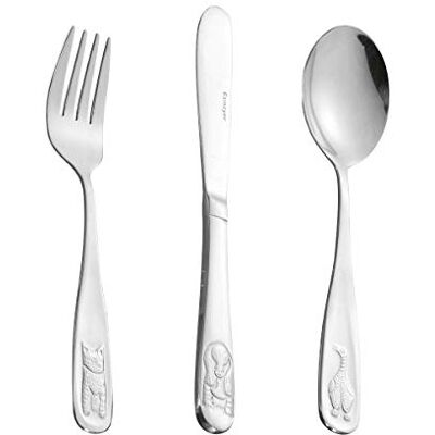 Esmeyer Barnbestick set roliga djur i rostfritt stål 18/0 polerade 3-st, silver, 18 x 4 x 2,5 cm Esmeyer Barnbestick set roliga djur i rostfritt stål 18/0 polerade 3-st, silver, 18 x 4 x 2,5 cm