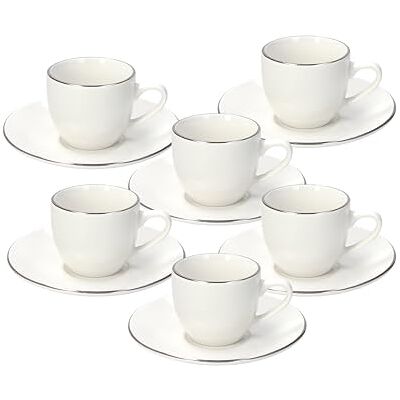 Tognana Platino-buntband, 6-pack kaffekoppar med fat, porslin, vit Tognana Platino-buntband, 6-pack kaffekoppar med fat, porslin, vit