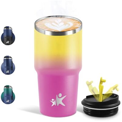 Motswedi Termos för kaffe 600 ml, läckagesäker återanvändbar isolerad kopp, termisk kopp, 304 rostfritt stål, resemugg för varmt och kallt kaffe, mjölk och te citrongul och rosa röd Motswedi Termos för kaffe 600 ml, läckagesäker återanvändbar isolerad kopp, termisk kopp, 304 rostfritt stål, resemugg för varmt och kallt kaffe, mjölk och te citrongul och rosa röd