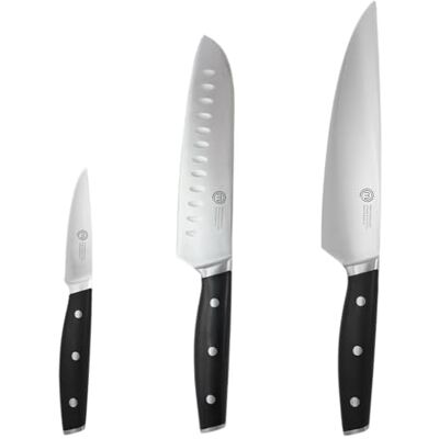 Master Chef MasterChef Professionella Köksknivar 3-Delar med Fodral, Kockkniv, Santoku och Skalkniv, Rostfritt Högkolstål, Ergonomiska Handtag, Slitstarka Blad, Fullt Tånge, med Fodral Master Chef MasterChef Professionella Köksknivar 3-Delar med Fodral, Kockkniv, Santoku och Skalkniv, Rostfritt Högkolstål, Ergonomiska Handtag, Slitstarka Blad, Fullt Tånge, med Fodral