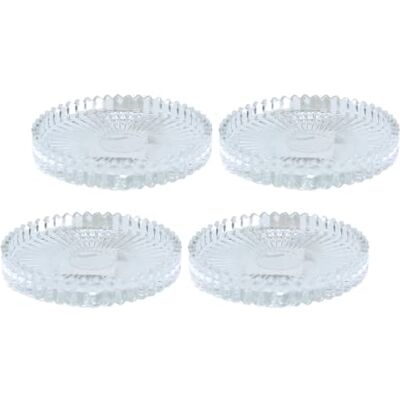Dekohelden24 Ljustallrik/ljusunderlägg/ljushållare/underlägg av glas i set om 4, rund, klar/transparent, storlek H/Ø ca 1,5 x 10 cm Dekohelden24 Ljustallrik/ljusunderlägg/ljushållare/underlägg av glas i set om 4, rund, klar/transparent, storlek H/Ø ca 1,5 x 10 cm