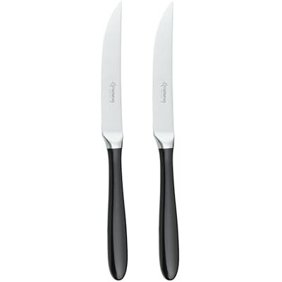 Grunwerg Rockingham Forge lyxig bestickset: uppsättning av 2 steakknivar i rostfritt stål – svarta handtag av PBT-plast Grunwerg Rockingham Forge lyxig bestickset: uppsättning av 2 steakknivar i rostfritt stål – svarta handtag av PBT-plast