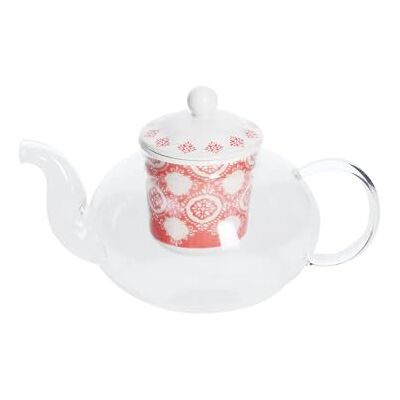 Avilia Tekanna med metallnät för varmt te och örtte perfekt för vintern infusions tekanna, keramik, 7L, vit och röd Avilia Tekanna med metallnät för varmt te och örtte perfekt för vintern infusions tekanna, keramik, 7L, vit och röd