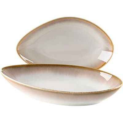 MÄSER 931995 La Sinfonia, serveringsskålsset, oval keramisk dekoration skålar i 2 storlekar, modernt vintageutseende med gradient från beige till krämvit, stengods MÄSER 931995 La Sinfonia, serveringsskålsset, oval keramisk dekoration skålar i 2 storlekar, modernt vintageutseende med gradient från beige till krämvit, stengods