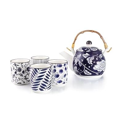 IBILI Set med 460 ml japansk tekanna och 4 koppar Flora 120 ml, porslin IBILI Set med 460 ml japansk tekanna och 4 koppar Flora 120 ml, porslin
