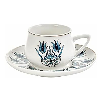 KARACA Iznik New Form turkiska kaffekoppar, 12-delars espressokoppar i porslin, turkisk kaffekopp set med 6, 90 ml små arabiska och grekiska koppar med fat KARACA Iznik New Form turkiska kaffekoppar, 12-delars espressokoppar i porslin, turkisk kaffekopp set med 6, 90 ml små arabiska och grekiska koppar med fat