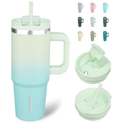 BJPKPK Isolerade tumlare med handtag och sugrör 3,5 dl rostfritt stål glas koppar med lock, mint BJPKPK Isolerade tumlare med handtag och sugrör 3,5 dl rostfritt stål glas koppar med lock, mint
