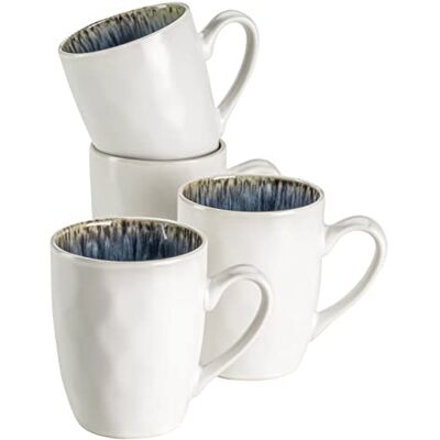 MÄSER Frozen, kaffemuggar set om 4 i oregelbunden hammarslag-look, 4 stora kaffekoppar av keramik i modernt vintageutseende, stengods, blå MÄSER Frozen, kaffemuggar set om 4 i oregelbunden hammarslag-look, 4 stora kaffekoppar av keramik i modernt vintageutseende, stengods, blå