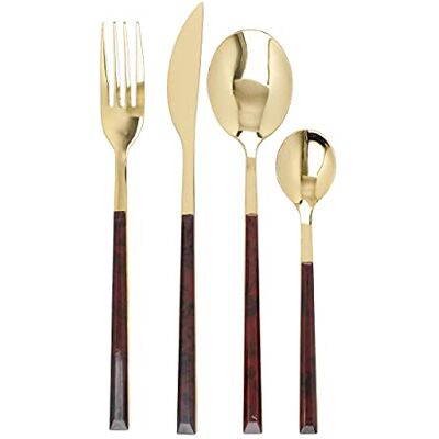 Mikasa Set med Bestick, Rostfritt Stål, Guldfärgade/Imitation av Sköldpaddsskal, 16 Delar, MKTORT16PC Mikasa Set med Bestick, Rostfritt Stål, Guldfärgade/Imitation av Sköldpaddsskal, 16 Delar, MKTORT16PC