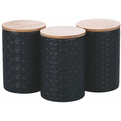 Tivoli Set med 3 burkar 750 ml keramik, bambulock, formgeometri Tivoli Set med 3 burkar 750 ml keramik, bambulock, formgeometri