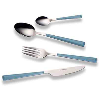 ECHTWERK bestickset "Basic" med plasthandtag, campingbestick, picknickbestick, lätt resebestick, utomhusbestick för grillning utomhus, 24 delar, upp till 6 personer, 18/0 rostfritt stål, ljusblå ECHTWERK bestickset "Basic" med plasthandtag, campingbestick, picknickbestick, lätt resebestick, utomhusbestick för grillning utomhus, 24 delar, upp till 6 personer, 18/0 rostfritt stål, ljusblå