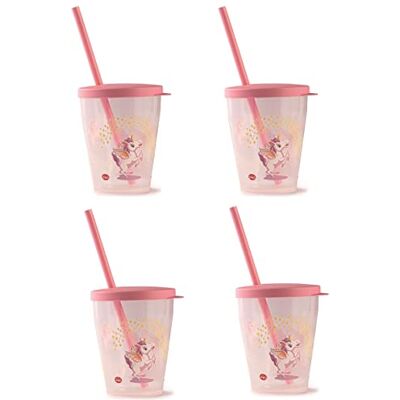 Snips Set med 4 glas med sugrör 0,385 LT Glas med sugrör Barnglas Enhörningsdekoration, Tillverkad i Italien 0% BPA Snips Set med 4 glas med sugrör 0,385 LT Glas med sugrör Barnglas Enhörningsdekoration, Tillverkad i Italien 0% BPA