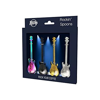 Winkee Rocks Gitarrkaffeskedar i set om 4 – de coola skedarna i elgitarrlook multicolor teskedar äggsked rostfritt stål Present till jul, födelsedag, påsk Winkee Rocks Gitarrkaffeskedar i set om 4 – de coola skedarna i elgitarrlook multicolor teskedar äggsked rostfritt stål Present till jul, födelsedag, påsk