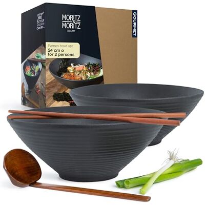 Moritz & Moritz 2 x ramen skål keramik – 800 till 1 300 ml – 24 cm Ø – svart ramen skålset för 2 personer – För soppa, pho och sushi skål – inkl. pinnar och skedar Moritz & Moritz 2 x ramen skål keramik – 800 till 1 300 ml – 24 cm Ø – svart ramen skålset för 2 personer – För soppa, pho och sushi skål – inkl. pinnar och skedar