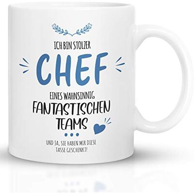Kaffeebecher24 Kaffemugg 24 – kopp med slogan stolt chef för ett vansinnigt fantastiskt team – diskmaskinssäker – rolig kock – present till chef – rolig kopp – vit Kaffeebecher24 Kaffemugg 24 – kopp med slogan stolt chef för ett vansinnigt fantastiskt team – diskmaskinssäker – rolig kock – present till chef – rolig kopp – vit