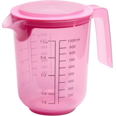 APS blandningskopp med lock – mätkopp med måttskala för vätskor (l/ml), socker (g) och mjöl (g)/volym 1 liter/Ø 12,5 cm/höjd 16 cm/diskmaskinssäker, rosa APS blandningskopp med lock – mätkopp med måttskala för vätskor (l/ml), socker (g) och mjöl (g)/volym 1 liter/Ø 12,5 cm/höjd 16 cm/diskmaskinssäker, rosa